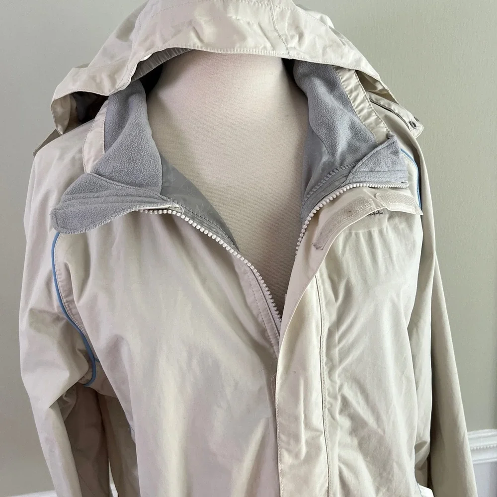 The North Face HyVent Rain Jacket XL Girls Hooded Full Zip Cream Windbreaker